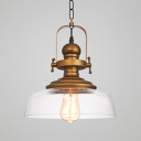 Antique Stylish Barn Suspension Light One Light Clear Glass Metal Hanging Light in Brass for Kitchen