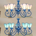 Bedroom Hotel Cone Chandelier Glass Metal 5 Lights Traditional Blue/White Hanging Light