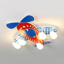 Cartoon Airplane Bedroom Semi Flush Ceiling Light Wood 3/5 Lights Lovely Ceiling Fixture with White Lighting