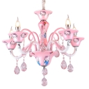 Cartoon Character Chandelier with Crystal Decoration 5 Lights Lovely Pendant Light in Pink for Girl Bedroom