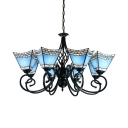 Blue Craftsman Pendant Light 8 Lights Tiffany Style Nautical Glass Chandelier for Living Room