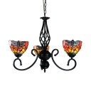 Stained Glass Dragonfly Chandelier 3 Lights Tiffany Style Rustic Ceiling Lamp for Balcony Foyer