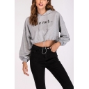 New Fashion Women's FEAR NOT Letter Print Drawstring Waist Long Sleeve Casual Cropped Hoodie