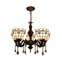 Tiffany Style Dome Chandelier with Crystal Glass 5 Lights White Hanging Light for Dining Room
