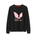 BETTER ME Letter Striped Bow Heart Printed Round Neck Long Sleeve Sweatshirt