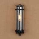 Metal Candle Sconce Light with Tube Shade Frosted Door 1 Light American Rustic Wall Lamp in Black