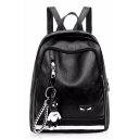 New Fashion Women's Cartoon Bear Embellished Black PU Leather Backpack 29*23*10 CM