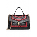 Hot Fashion Colorblock Crocodile Pattern Work Satchel Shoulder Handbag 22*9*14 CM