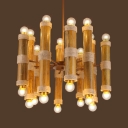 Antique Style Flute Chandelier 20 Lights Bamboo Suspension Light in Beige for Cloth Shop