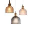 Modern Lattice Bowl Pendant Light 1 Head Amber/Clear/Smoke Glass Hanging Lamp for Office Kitchen