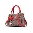 Fashion Plaid Pattern Bow Embellishment Work Satchel Leisure Handbag 27*15*20 CM