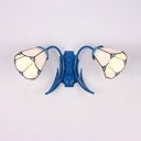 Tiffany Style Conical Sconce Light 2 Lights Glass Wall Light in Blue and White for Bedroom