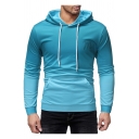 Men's New Stylish Ombre Printed Long Sleeve Drawstring Sky Blue Hoodie