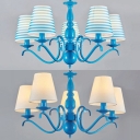 Mediterranean Style Tapered Shade Chandelier Metal 5 Lights Blue/White Hanging Light for Kid Bedroom