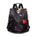New Fashion Floral Pattern Black Waterproof Oxford Cloth Multifunction Leisure Travel Backpack for Girls 32*32*15 CM