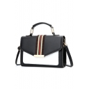 Trendy Color Block Stripe Pattern PU Leather Crossbody Satchel Bag 20*7*14 CM