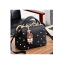 New Stylish Floral Embroidery Bear Pendant Rhinestone Embellishment Zipper Satchel Handbag 25*13*16 CM