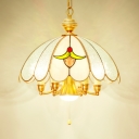 Dome Dining Room Hanging Light with Pull Chain Glass 6 Lights Elegant Style Pendant Lamp in Gold