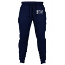 Mens Simple Letter Logo STAR Pattern Drawstring Waist Fitted Sport Joggers Sweatpants