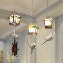 Stained Glass House Pendant Light with Bird Decoration Kitchen Tiffany Rustic Ceiling Pendant
