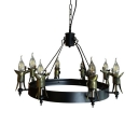 Iron Wrought Round Chandelier with Ancient Cup 8 Lights Vintage Pendant Light in Black for Cafe
