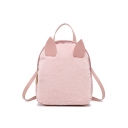 Fashion Cute Cat Ear Patched Plush Casual Bag Backpack for Girls 18*7*20 CM