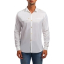 Mens Cool Shoulder Epaulet Long Sleeve Simple Plain Button Front Fitted Shirt