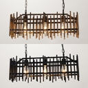 Metal Fence Shape Island Light 3 Lights Industrial Island Lamp in Black/Rust Finish for Dining Room