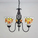 Stained Glass Flower Chandelier Bedroom Hallway 3 Lights Tiffany Style Rustic Pendant Light