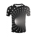 Men's 3D Whirlpool Plaid Print Short Sleeve Round Neck Black Basic T-Shirt
