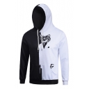 Cool Cartoon Cat Sir Black and White Colorblock Fitted Hoodie