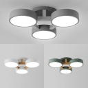 Metal Round Semi Flush Ceiling Light Kids Bedroom 3 Heads Nordic Style Candy Colored Light Fixture in White/Warm