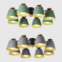 Metal Tapered Semi Ceiling Mount Light Living Room 8 Lights Modern Overhead Light in Green/Gray