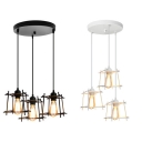 Wire Frame Pendant Light with Round Canopy 3 Lights Industrial Hanging Light in Black/White