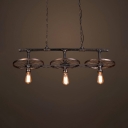 Wheel & Chain Restaurant Pendant Lamp Metal 3 Lights Industrial Hanging Light in Rust