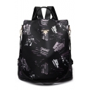Fashion Pattern Waterproof Black Oxford Cloth Multifunction Leisure Travel Shoulder Bag Backpack for Girls 32*32*15 CM