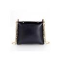 Simple Solid Color Rivet Embellishment Crossbody Bag with Gold Chain Strap 20*8*18 CM