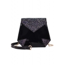 Trendy Personalized Plain Sequin Patched Patent Leather Crossbody Sling Bag 20*6*17 CM