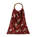 National Style Unique Crane Printed Tote Bag Handbag for Women 32*1*32 CM