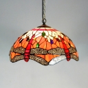 Tiffany Style Dragonfly Pendant Light with Dome Shade 1 Light Stained Glass Hanging Light for Hotel