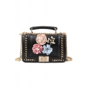 Chic Colored Floral Pearl Chain Embellishment Satchel Shoulder Handbag 20*7*13 CM
