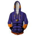 Fashion 3D Printed Long Sleeve Sport Loose Zip Up Purple Hoodie