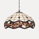 Beige Domed Pendant Light with Beads 1 Light Traditional Stained Glass Hanging Lamp for Restaurant