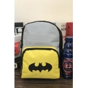 Fashion Colorblock Bat Printed Grey and Yellow School Bag Backpack 29*20*12 CM