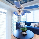 Nautical Dome Ceiling Fan with Blade 3 Heads Stainless Steel Semi Ceiling Mount Light for Villa