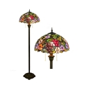 Rustic Umbrella Shaped Floor Lamp 2 Lights Stained Glass Floor Lamp with Flower Grape for Living Room