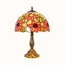 1 Light Umbrella Desk Light Rustic Style Stained Glass Table Lamp with Sunflower for Villa