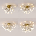 Elegant Gold LED Ceiling Light Twig 15/27/36/45 Lights Metal Semi Flush Mount Light for Cafe Hotel
