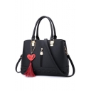 Fashion Solid Color Crisscross Weaving Zipper Tassel Heart Embellishment Satchel Handbag