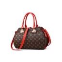 Trendy Classic Printed Metal Bee Embellishment Brown Zipper Satchel Bag Handbag